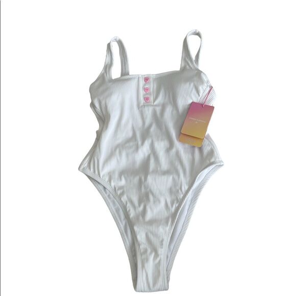 Stoney Clover Lane White Henley One Piece Swimsuit - Picture 6 of 6